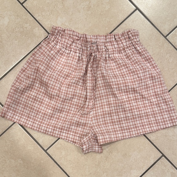 ASOS High Waist Plaid Pink Shorts - Picture 1 of 2